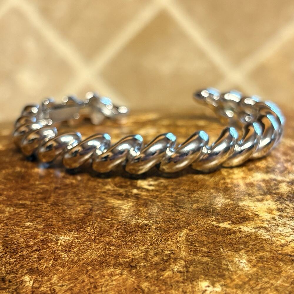 Sterling Silver San Marco Cuff Bracelet with Hinge Marked D Made In Italy